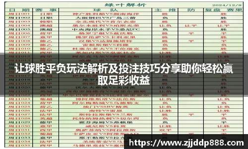 让球胜平负玩法解析及投注技巧分享助你轻松赢取足彩收益